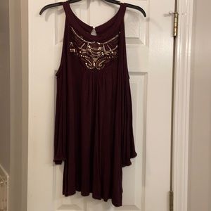 Sequined neckline cold shoulder top